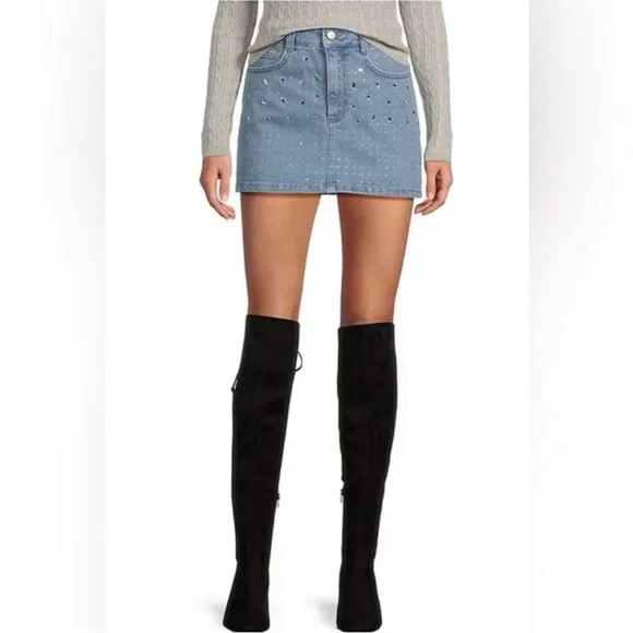 NWT Gianni Bini Rhinestone Mini Denim Skirt - Picture 12 of 12